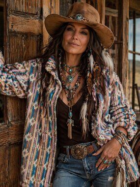 L&B Multicolor Southwestern Patterned Teddy Jacket